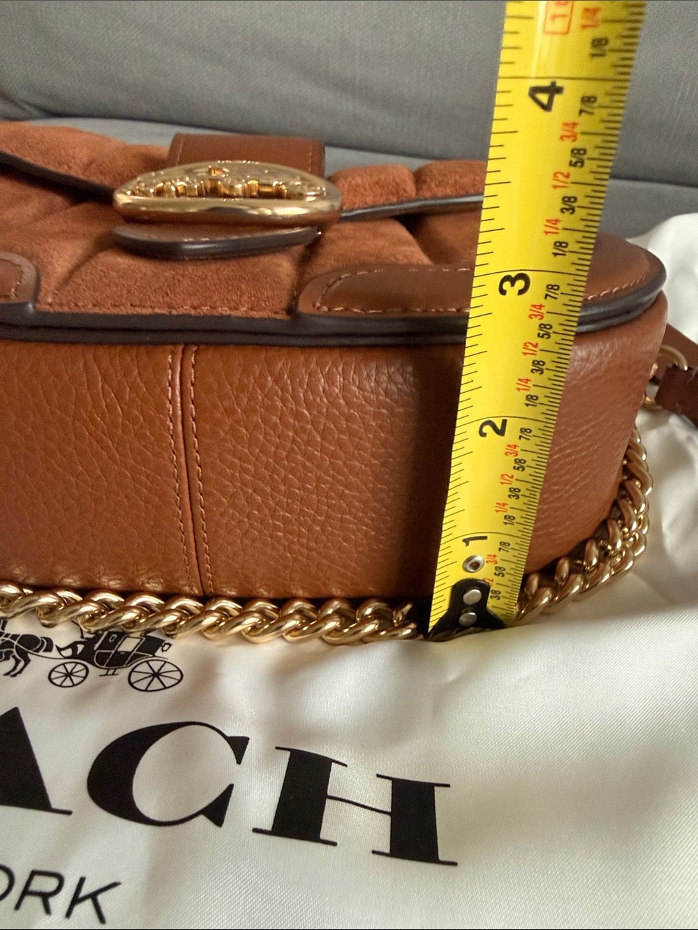 Coach Giorgia Suede and Leather Crossbody in Chestnut Brown with Gold Chain - Picture 7 of 12